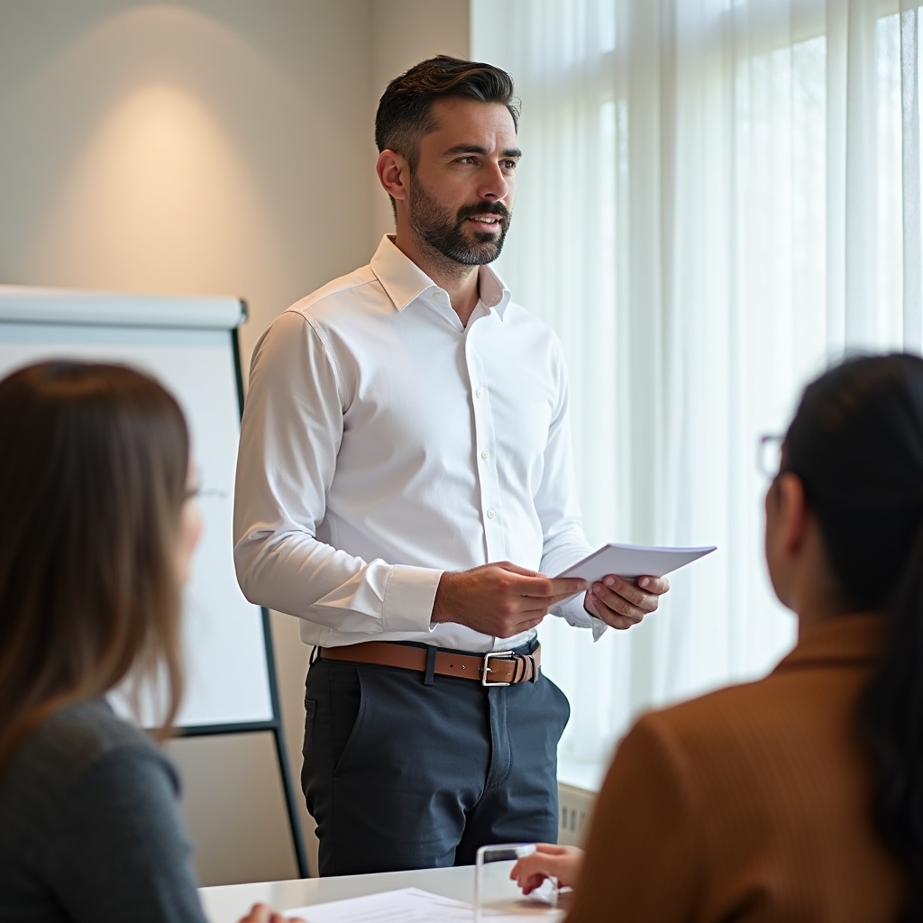 Facilitatore che guida una sessione strategica con un team