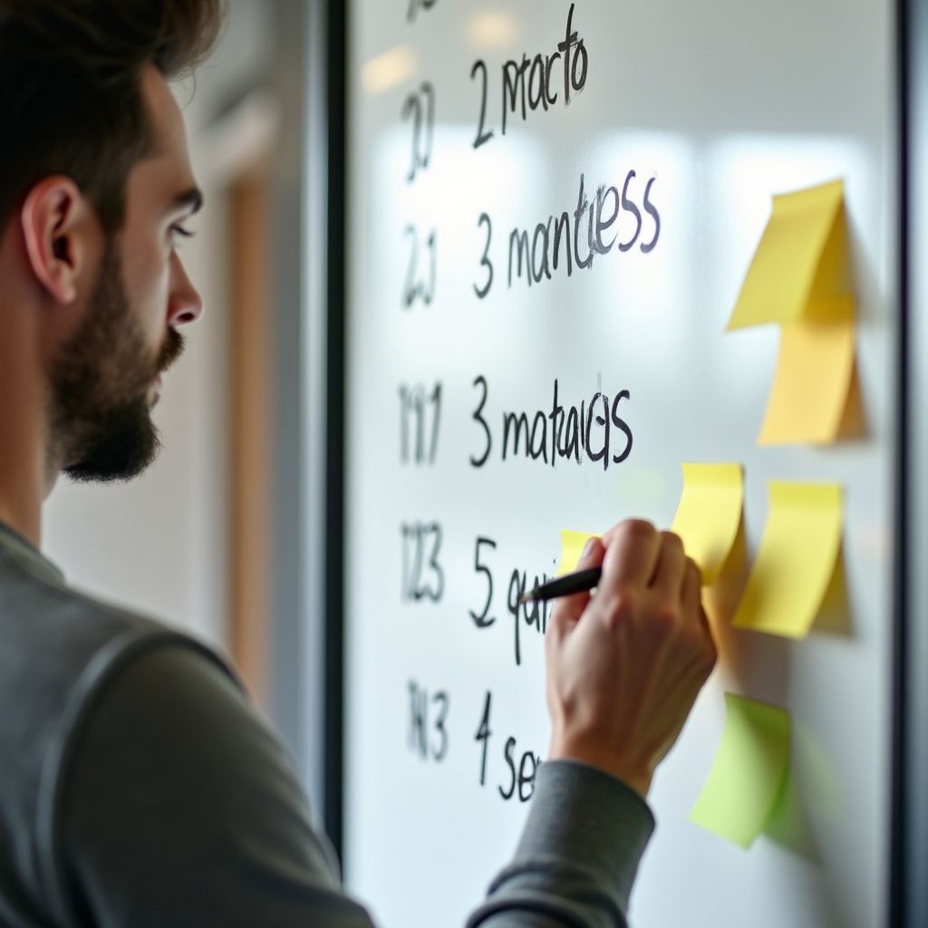 Piano d'azione scritto su lavagna durante sessione di facilitazione
